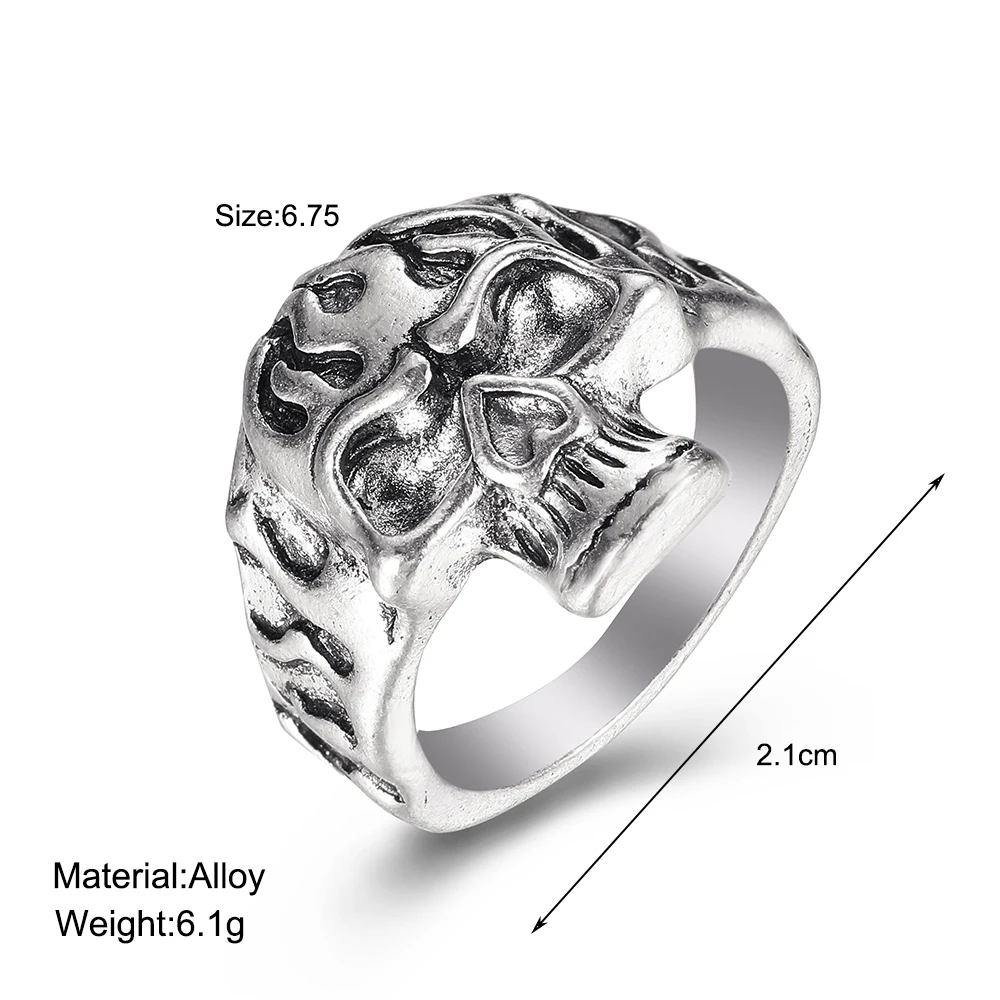 Punk Gothic Heart Ring Set for Women Black Dice Vintage Spades Ace Silver Plated Retro Rhinestone Charm Billiards Finger Jewelry