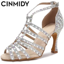 CINMIDY Rhinestone Pearl Latin Dance Shoes Tango Salsa Rumba Samba Indoor Dance Shoes Women Sandals Sexy Wedding High Heels