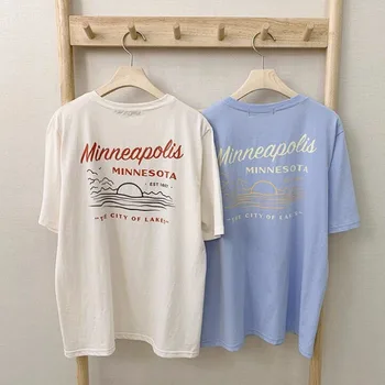 

Qooth NewShirt Summer Creative Women T-shirt Korean Loose Girls Harjuku Shirts Letter Printed O-neck Female Tops Students Shirts