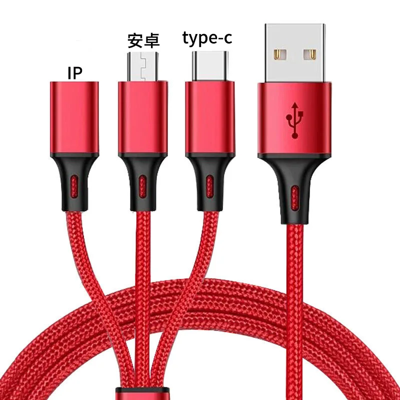 

High quality Mobile phone data cable weave one drag three data cable fast charge mobile phone data cable FS