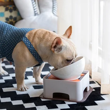 

1Pc Non-slip Dog Cat Food Bowl Ceramics Cute Tilt Pet Feeder With Feeding Mat Slanted Food Water Feeding Pet Supplies
