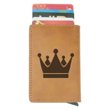 Feliz cumpleaños corona Rfid tarjeta titular hombres mujeres monedero corto carteras cuero Delgado carteras Mini cartera regalos