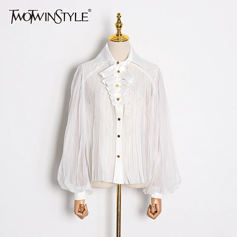 TWOTWINSTYLE весенние белые элегантные женские рубашки с отложным воротником и