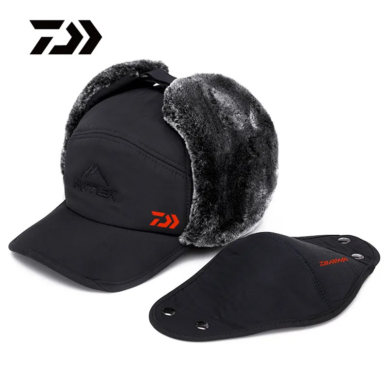 New DAIWA Fishing Winter Thermal Bomber Hats Men Women Fashion Ear Protection Face Windproof Ski Cap Velvet Thicken Couple Hat | Спорт и