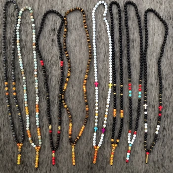 

Mcllroy mens necklaces pendants 8mm natural tiger eye stone beads buddha cross necklace for women custom Mala jewelry 2019 gift