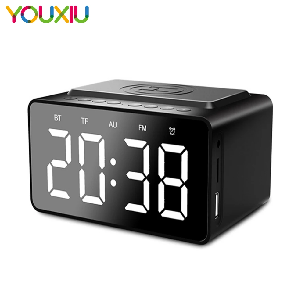 FM беспроводной Bluetooth динамик с часами светодиодный Будильник банк питания три в