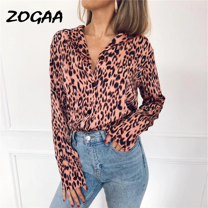 

Women Blouses Summer Chiffon Leopard Blouse Long Sleeve Turn Down Collar Lady Office Shirt Loose Tops Plus Size Blusas Chemisier