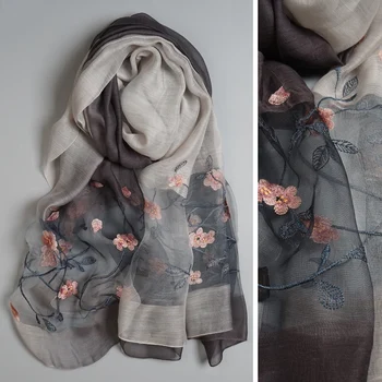 

Women's 50% Silk 50% Wool Soft Warm Embroidery Long Big Scarf Shawl Wrap Neckerchief 195x85cm 76"x33" TT006-2