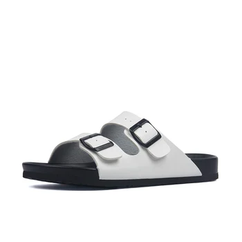 

2020 Summer Hot Men Cork Slippers PU Leather Men's Sandals Fashion Flip Flops for Men Black Mule Clogs Slippers Footwear Male