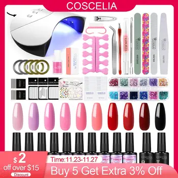 

COSCELIA 7ML UV Gel Varnish Set Tools All For Manicure With 36W Lamp Semi Permanent Hybrid Nails Art Kit DIY Design Tools