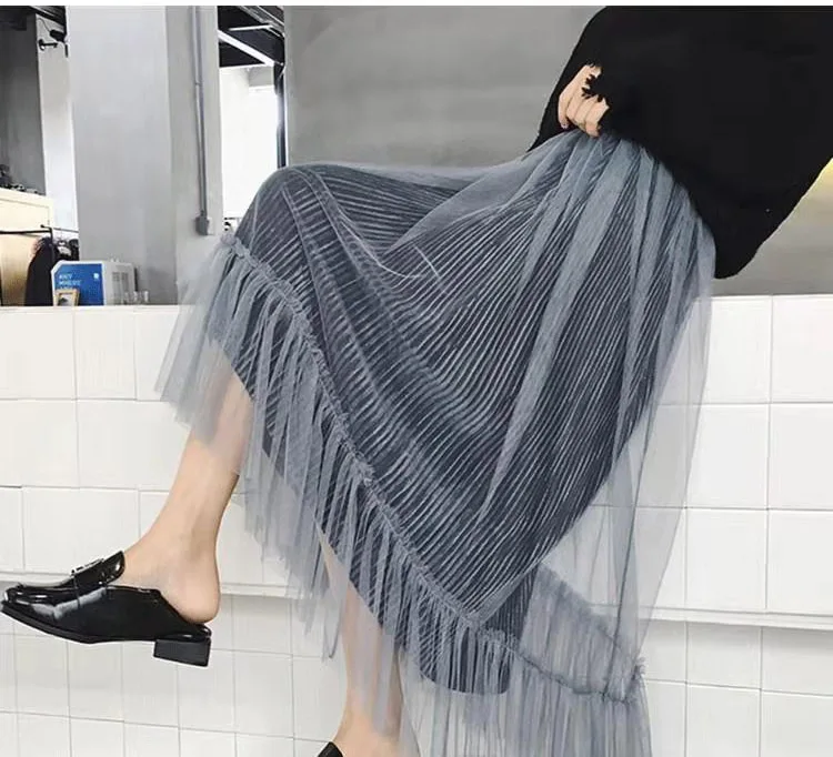 gray velvet Skirt FairyShely осень зима розовый тюль юбки женские бархатные плиссированные длинные юбки для дам эластичная лента Высокая талия Теплая юбка миди - Цвет: gray velvet Skirt