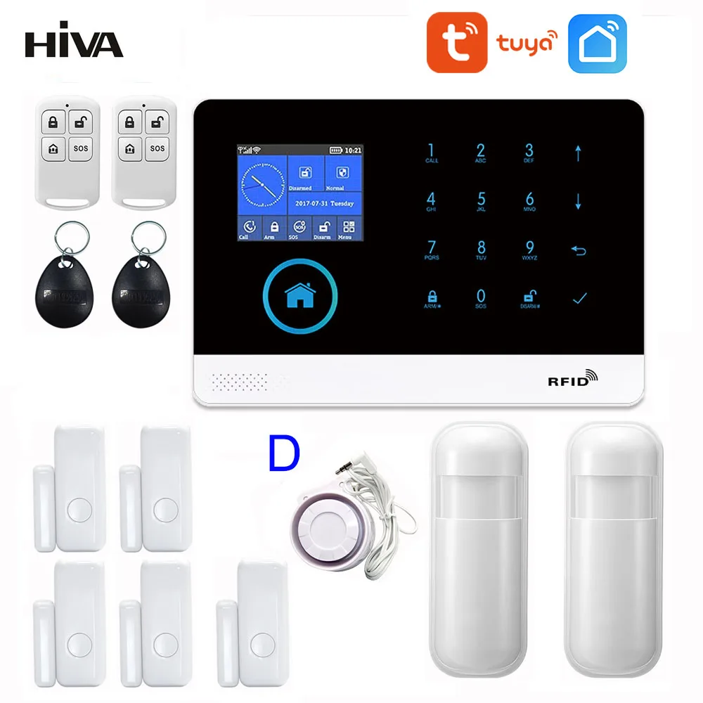 PG-103 Home Security Alarm System Wifi GSM Alarm Intercom Remote Control Autodial 433MHz Detectors IOS Android Tuya APP Control 