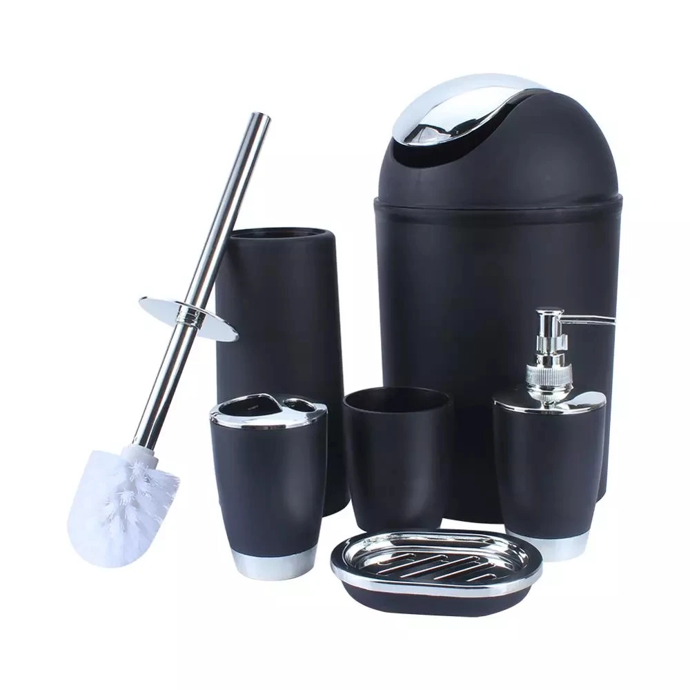 

6Pcs Bathroom Accessories Set Toothbrush Holder Cup Soap Dispenser Dish Toilet Brush Trash Can Plastic Tumbler Cup Washroom Tool