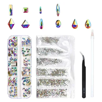 

1843pcs 3D Decorations Salon With Box Stones Gems Multi Shapes Flat Back AB Rhinestones Craft Nail Art Set Home Glass Crystal