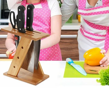 

Modern Kitchen Bamboo Tool Holder Knife Rack Portable Creative Z Shape Knives Storage Rack Tool Wood Knife Stand Blocks