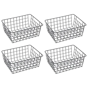 

4 Pack Iron Storage Basket Stand Small Size for Home Office Metal Storage Organizer Basket Art Wrought Storage Basket