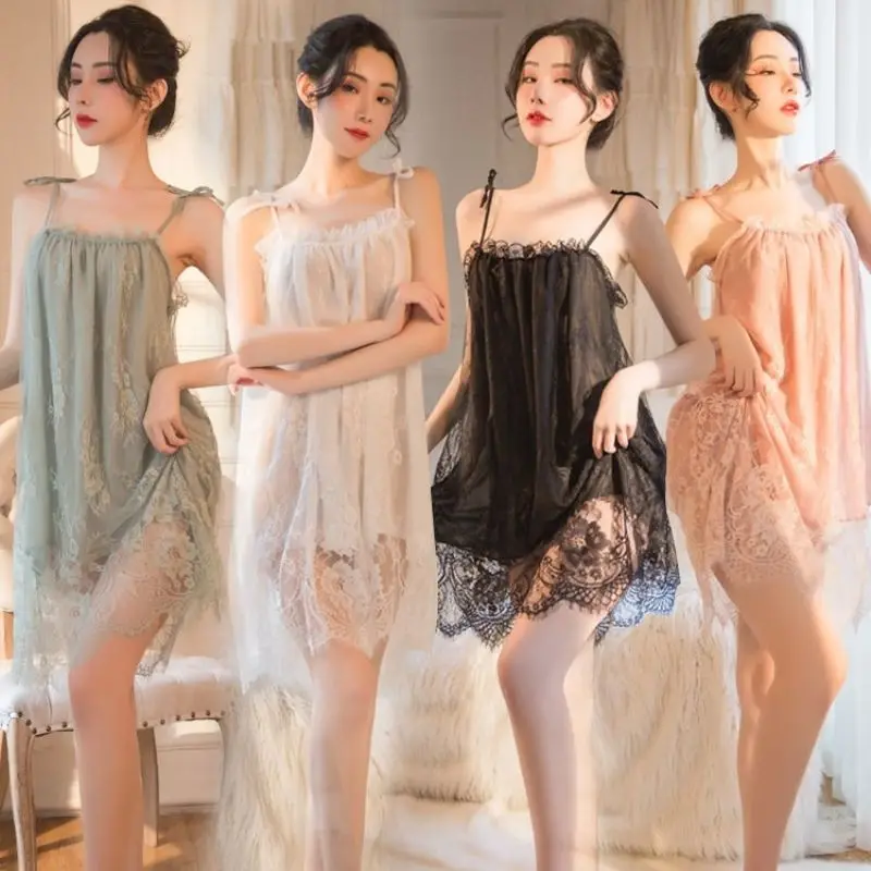 

2021 Summer New Sexy Suspender Nightdress Lady Lace Princess Style Sweet Ice Underwear Home Clothes Night Dress Women Sexy