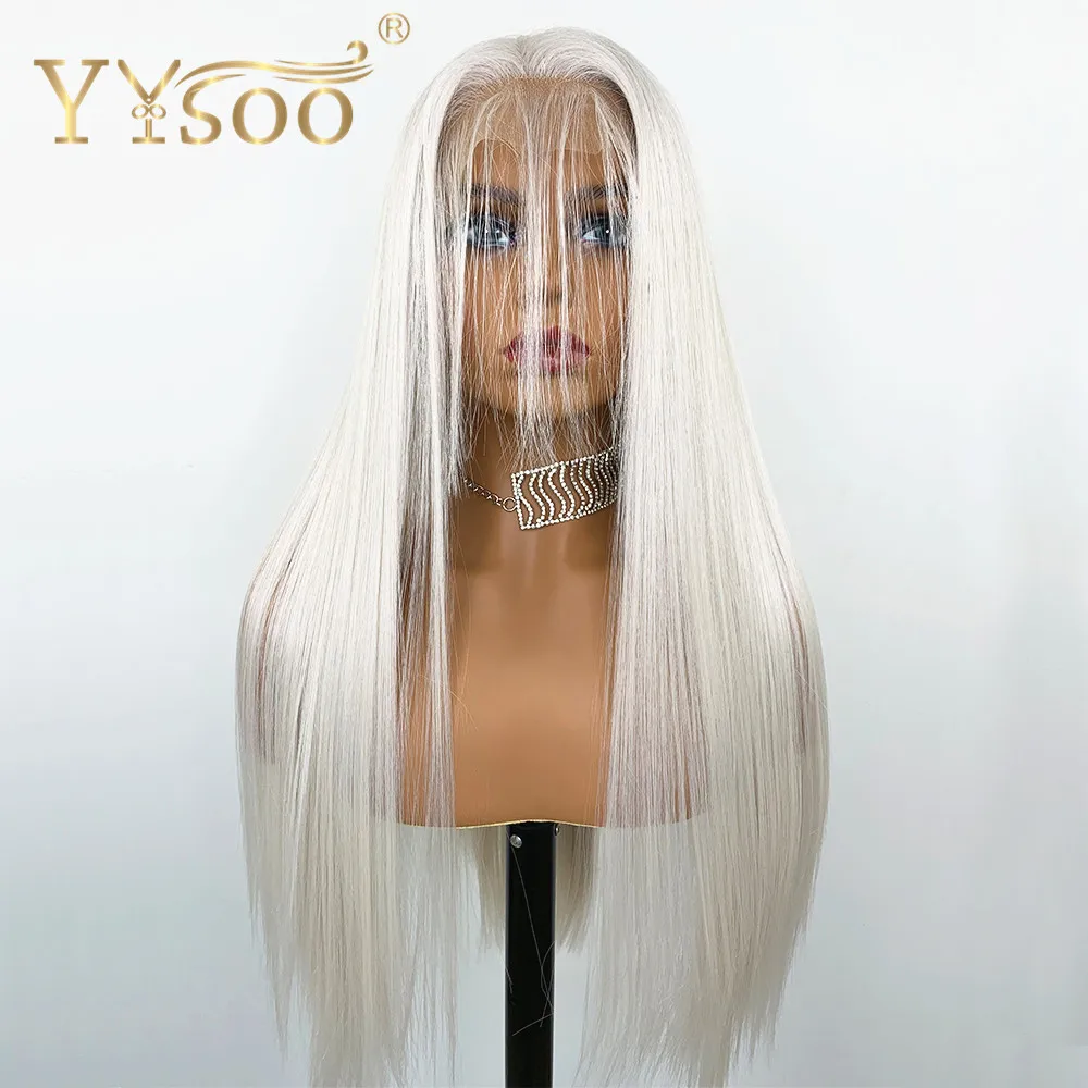 YYsoo серый синтетический Синтетические волосы на кружеве парик для черных Для женщин 13x6 прямо Futura Janpan термостойкие волокна волос Синтетический парик шнурка
