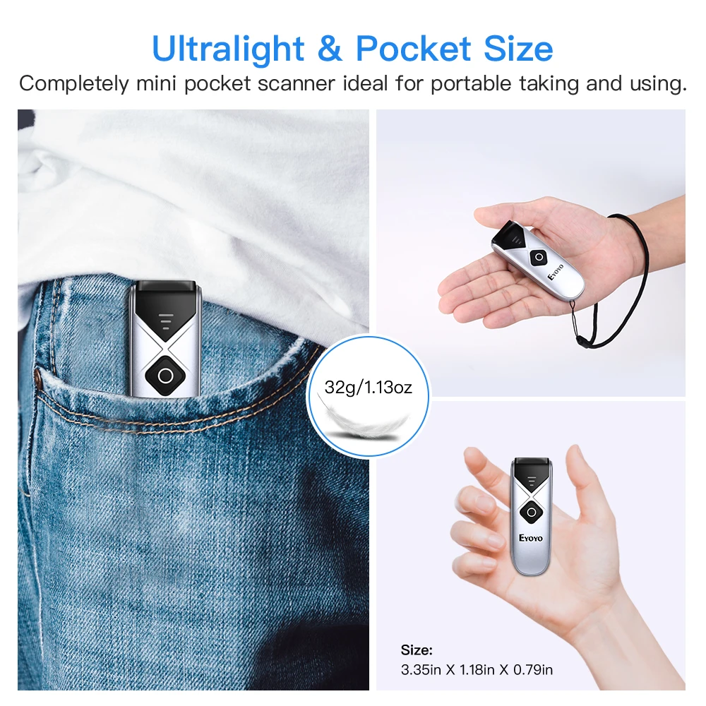 Eyoyo EY 015C Mini USB проводной/Bluetooth/2 4G беспроводной 1D сканер штрих кода CCD считыватель