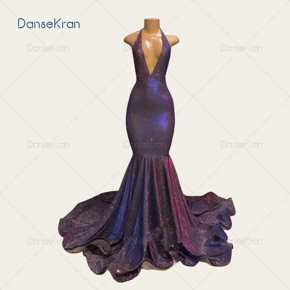 

Sexy Deep V-neck Sparkle Purple Evening Dress 2020 Glittery Backless Mermaid Maxi Dress Party Plus Size Vestidos De Fiesta