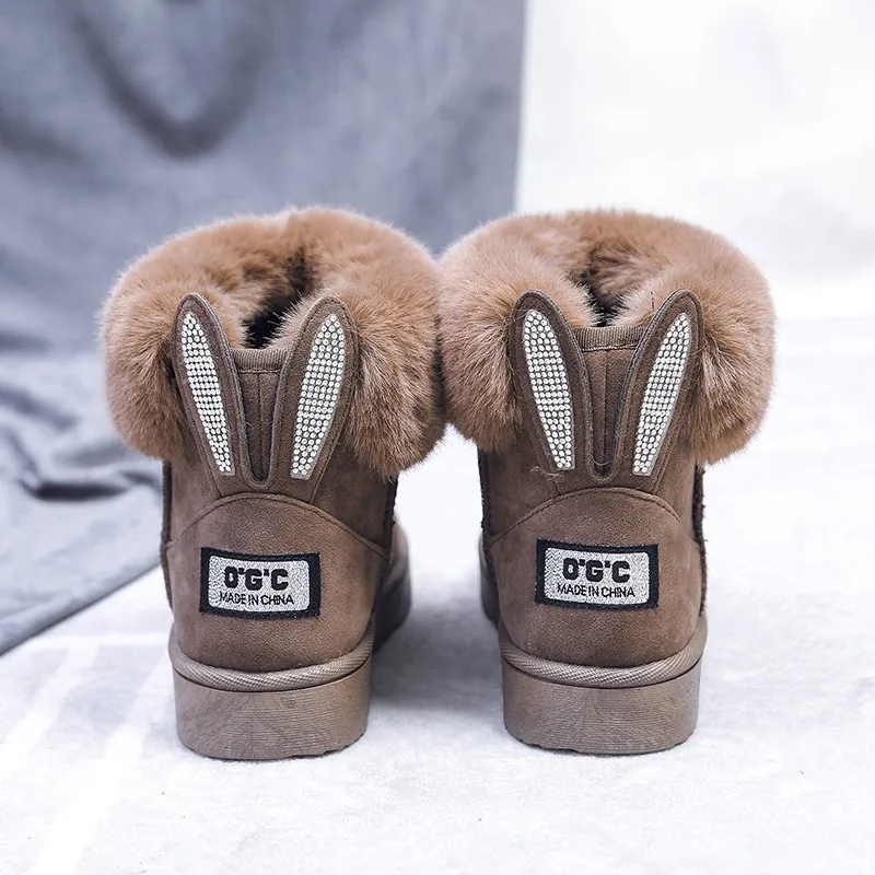 

Women Winter Snow Boots Outdoor fur Keep Warm Shoes Female Sweet Flock Slip-on Woolen Boot Solid Rhinestone Casual Boots women