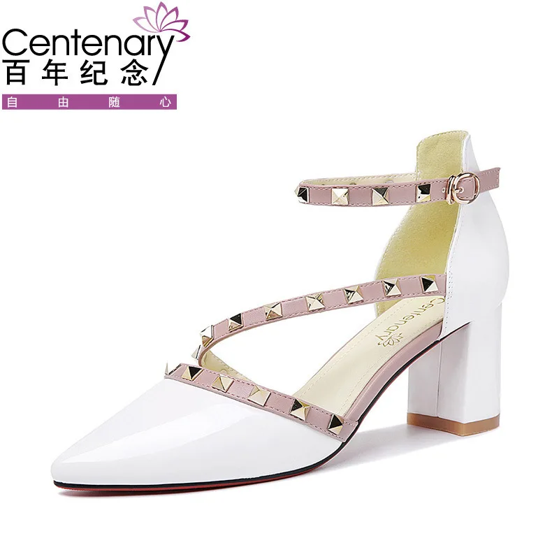 

New Style Rivet Chunky-Heel WOMEN'S Shoes Sexy Hollow out Women's Pointed-Toe Ol Low-Cut High-heeled Sandals Women's Summer Cent