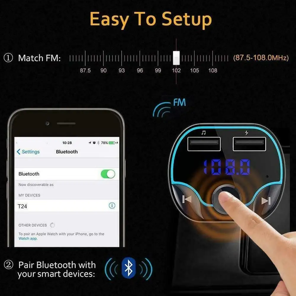 Автомобильный комплект, fm-передатчик, Bluetooth 4,2, MP3 плеер, поддержка громкой связи, TF карта, U диск, QC2.0, 3.1A, быстрое зарядное устройство с двумя USB, адаптер питания