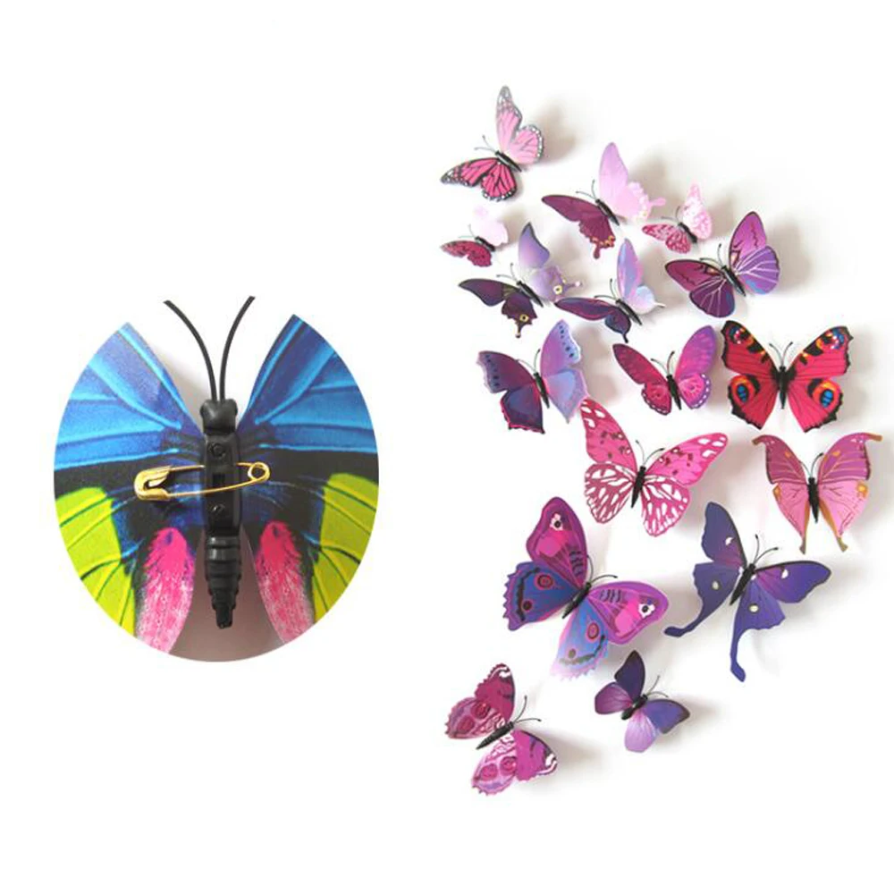 12pcs DIY 3D Butterfly Wall Stickers Home Decors Kids Baby Room Kitchen Bathroom Fridge Adhesive Wall Decals Decorations