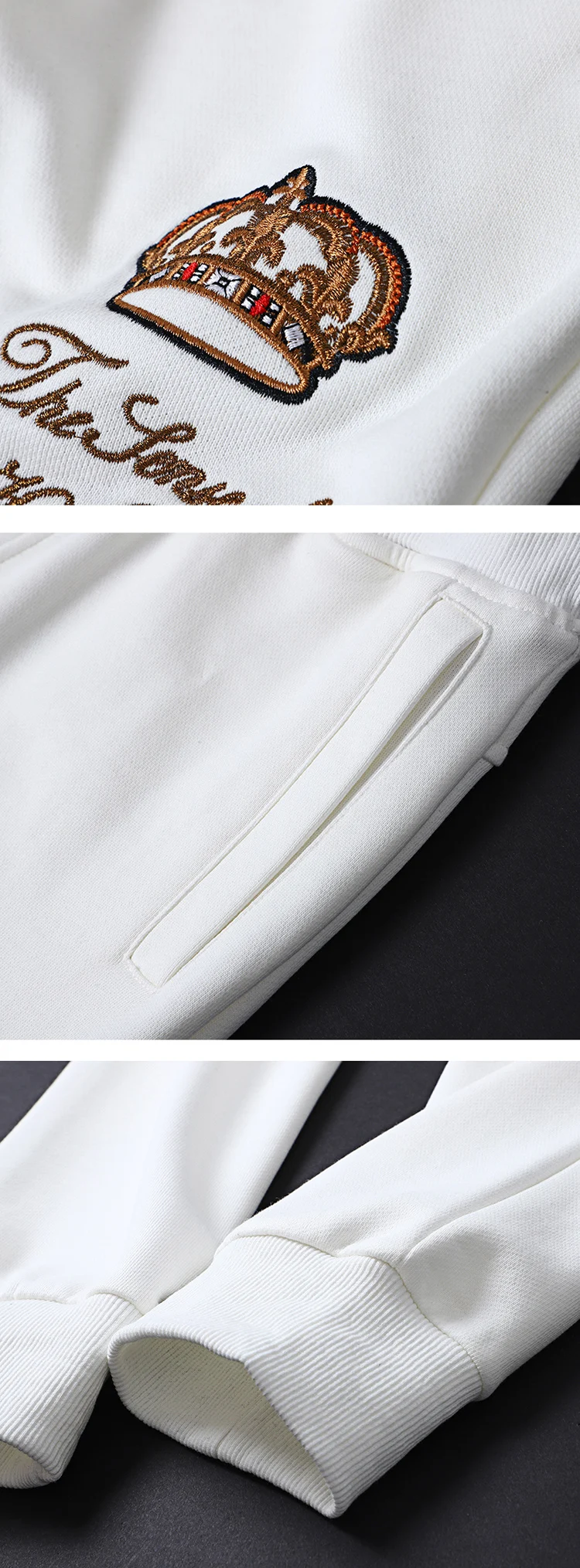 Подлинные банкоматы высокое качество мода мужской костюм осень 95% хлопок ткань молния Стенд воротник черный и белый Повседневный Спортивный костюм