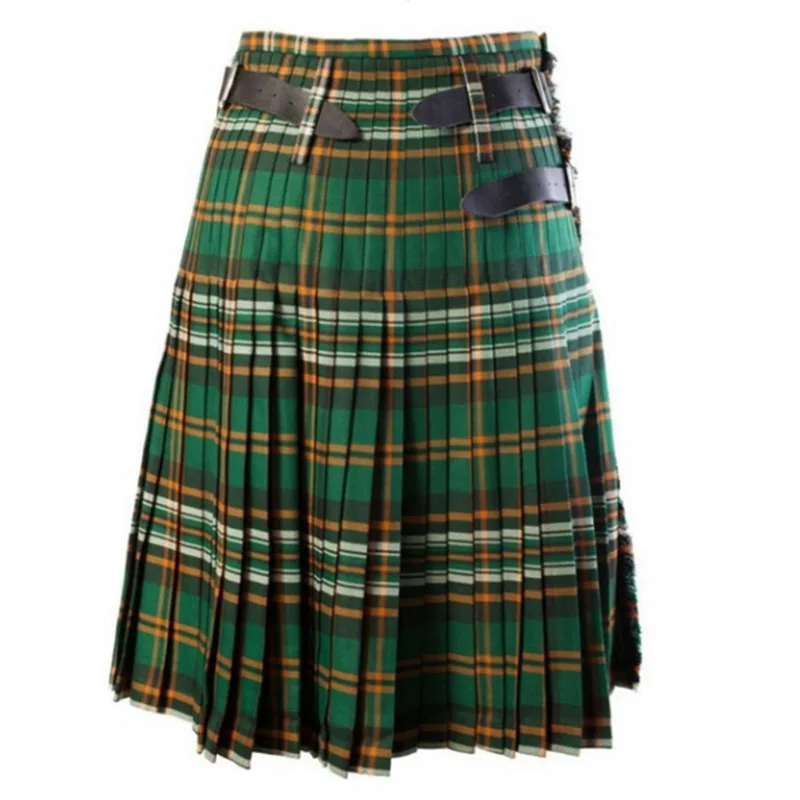 Шотландская Мужская Kilt традиционный ремень в клетку плиссированная Двусторонняя цепь коричневый готический панк шотландская клетка брюки юбки хит - Цвет: color 2