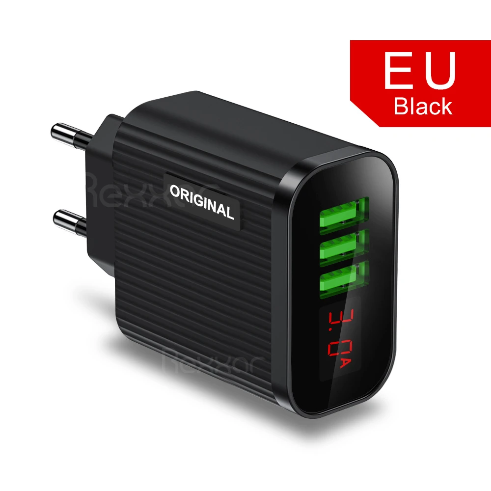 USB зарядное устройство светодиодный цифровой дисплей 3 порта USB зарядное устройство для телефона быстрое дорожное настенное зарядное устройство для iPhone samsung Xiaomi зарядный адаптер EU - Тип штекера: EU Charger Black