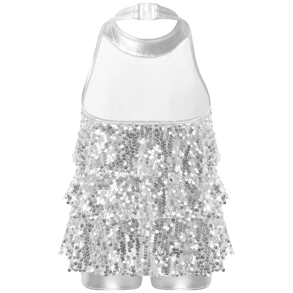 Kids Halter Shiny Sequins Ballet Dance Shorty Unitard Dress Girls Modern Jazz Latin Samba Rumba Dancing Performance Costumes