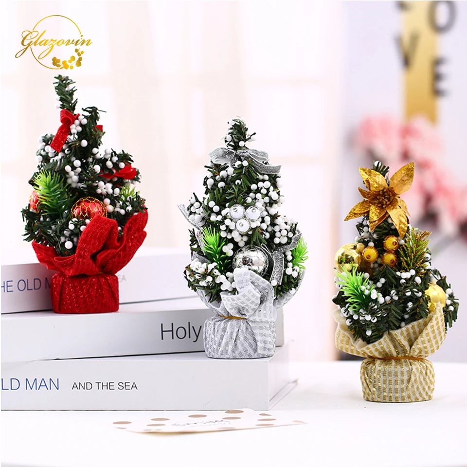 

Merry Christmas Tree Tabletop Mini Flower Festival Miniature Tree PVC DIY Xmas Tree Decorations For Home Party 2020 New Year
