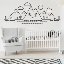 Cartoon Pattern Mountain Scene Wall Sticker Vinyl Home Decor Kids Room Nursery Decals Tree Cloud Landscape Decorative Mural 4381 cartoon plant vinyl decorative wall sticker