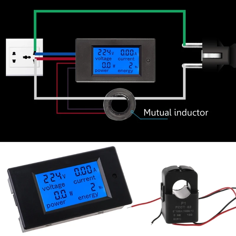 Drop Ship AC 80-260V 100A Voltage Current Watt Power Energy Meter PZEM-061 with Split CT