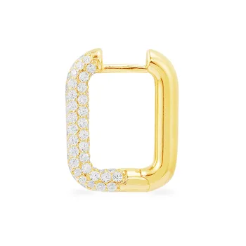 

SLJELY 2020 New Fashion 925 Sterling Silver Yellow Gold Color Single Square Geometric Hoop Earring Micro Zirconia 1pc for Women