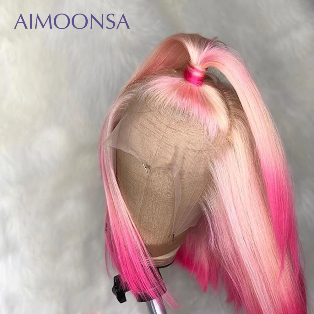 

Pink Wig Ombre Wig Human Hair Colored wigs 360 lace frontal wig 613 Blonde Human Hair Natural Hairline Remy Aimoonsa