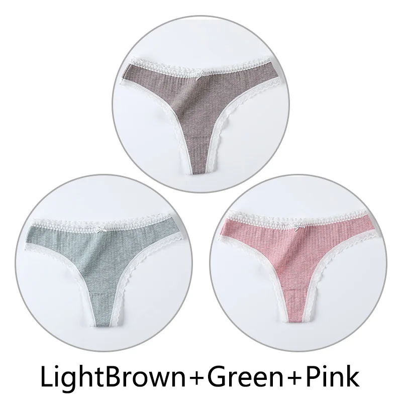 L-Brown Green Pink 3 шт цветные хлопковые стринги женские Сексуальные Кружевные Трусики бесшовное белье мягкое нижнее белье натуральный шелк промежность Женская Стринги с низкой талией - Цвет: L-Brown Green Pink