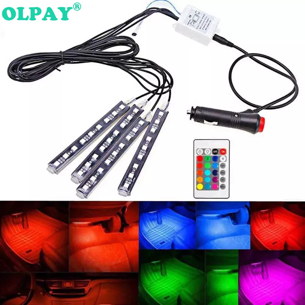 Universal Car RGB LED Strip Light Colors Decorative Atmosphere Lamps Auto RGB Pathway Floor Light Car Interior Light With Remote