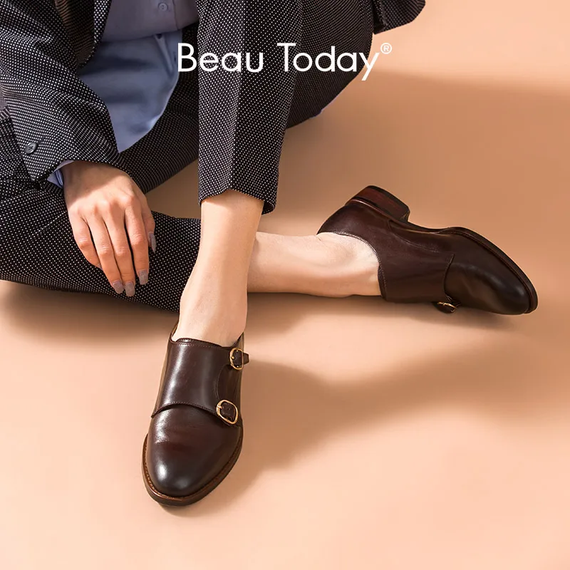 Туфли BeauToday Monk женские из натуральной коровьей кожи с пряжкой и острым носком в