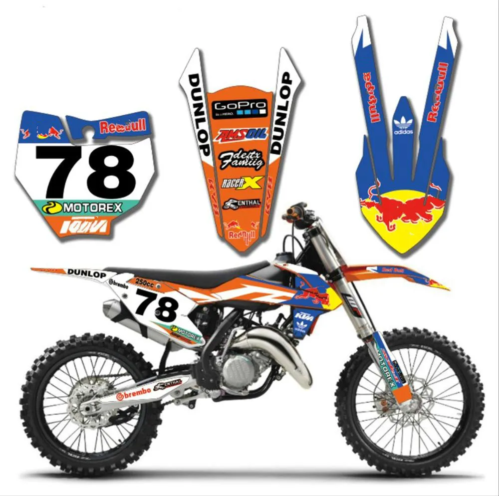 Для KTM 125 250 300 350 450 SX SXF XC XCF 16-18 EXC- Настройка номера графика и Фоновые наклейки комплект наклейка