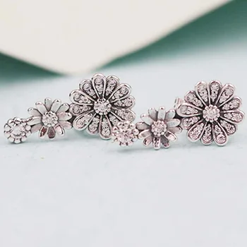 

Original 925 Sterling Silver Earring Sparkling Daisy Flower Trio Stud Earring With Crystal For Women Wedding Gift Europe Jewelry