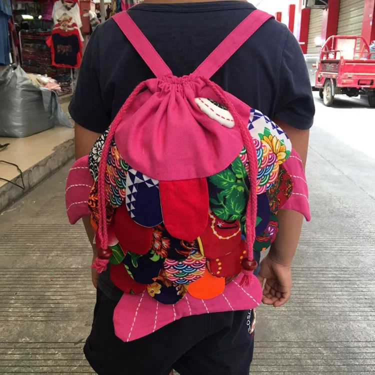 Nice national appliques children traveller backpacks!Hot Multi colorful fish girl&boy canvas backrack Versatile school backruck