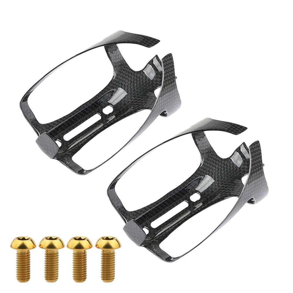 Glossy-Gold bolt Wanyifa углеродное волокно велосипед 3 к бутылка для воды клетка MTB дорожный держатель для бутылки велосипедный 2шт+ титановый болт M5x 12 мм звездообразный ключ 4 шт - Цвет: Glossy-Gold bolt