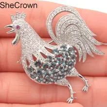 36x47 мм Новое поступление форма петуха Лондон Голубой топаз Турмалин CZ secrown Подарок серебряная брошь
