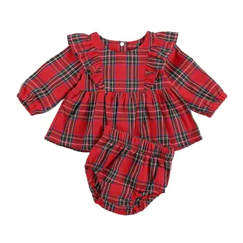 

Toddel Newborn Baby Girl’s Clothes Set Infant Long Sleeve Plaid Dress Top T-shirt + Xmas Shorts Christmas Autumn Outfits