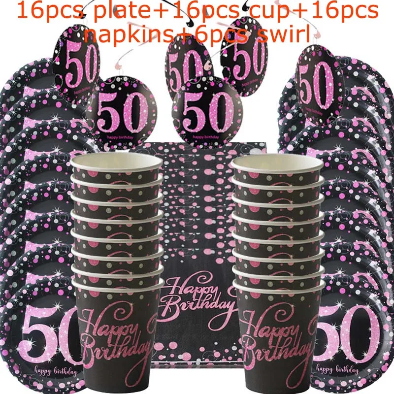 53p rose red 50 set WEIGAO, 54 шт., Золотая бумажная салфетка под тарелку кружку, набор вихрей, 30-й, 40-й, 50-й, 60-й одноразовые столовые приборы для взрослых, украшения на день рождения - Цвет: 53p rose red 50 set