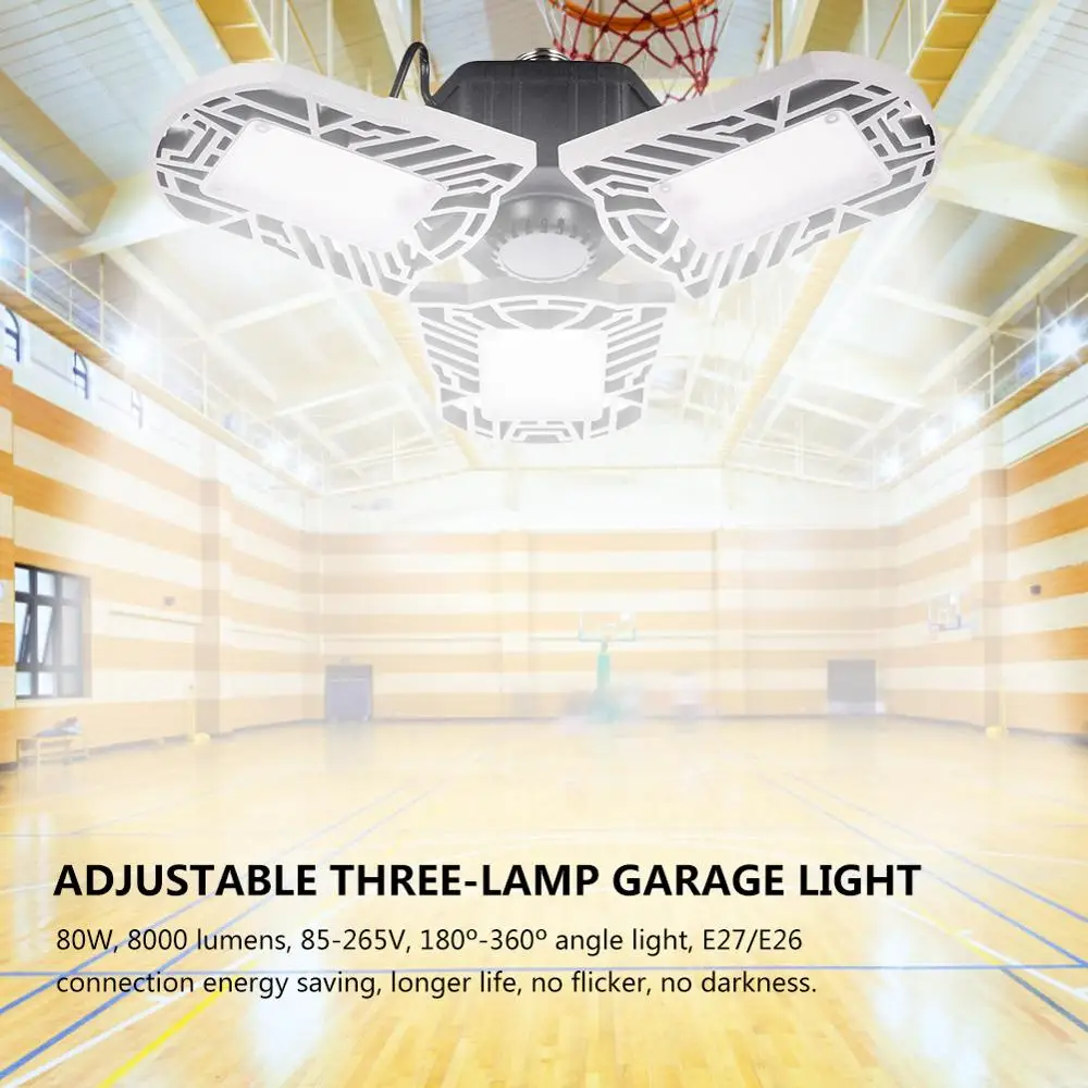 Skup E27 lampa garażowa Led lampa deformująca z czujnikiem ruchu 60 80W wodoodporna lampa przemysłowa 85 265v wysoka intensywność lampa warsztatowa