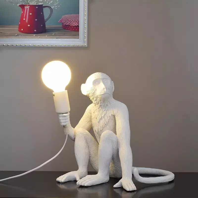 Sitting monkey W Лампа в форме обезьяны из смолы пеньковая веревка подвесная настенная лампа индивидуальность внутренняя лампа искусство Гостиная Кабинет лампа кафе с E27 светодиодный светильник лампа - Цвет корпуса: Sitting monkey W