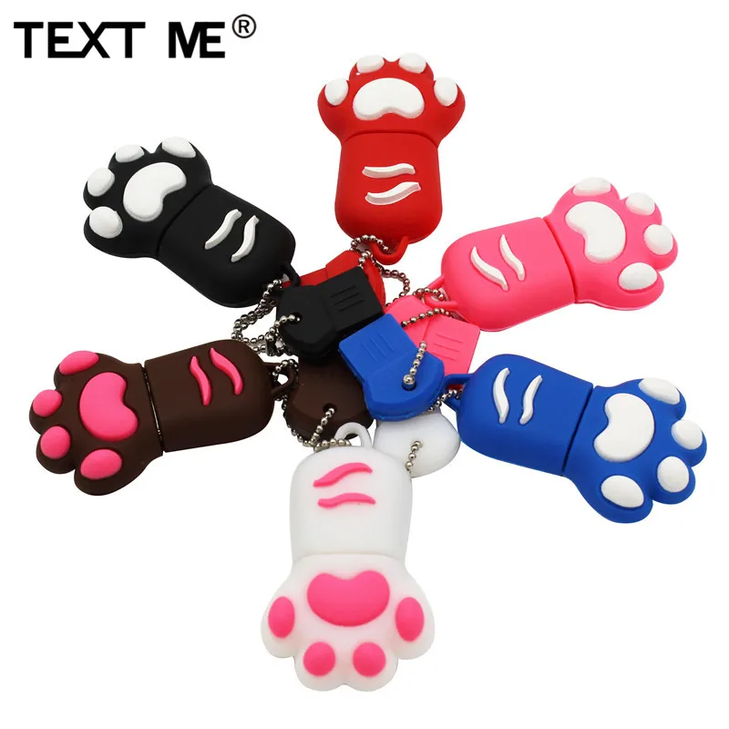 Buen valor TEXT ME-unidad flash usb de 64GB, memoria usb 2,0 Con garra de gato, color marrón, rosa, negro y azul, 4GB, 8GB, 16GB, 32GB, para regalo qENAnaqBM